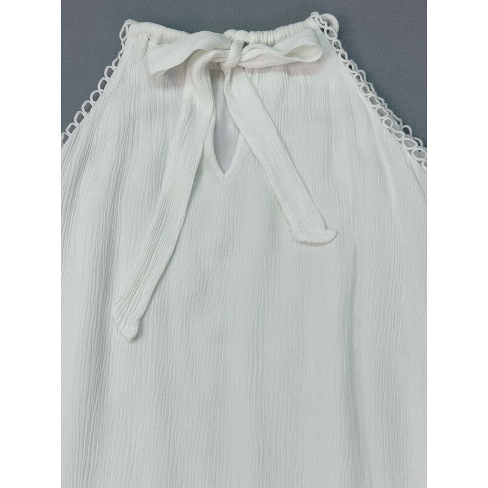 La Blanca White High Neck Cover Up Dress Crochet Trim Crinkle Fabric Size Small - Picture 5 of 10